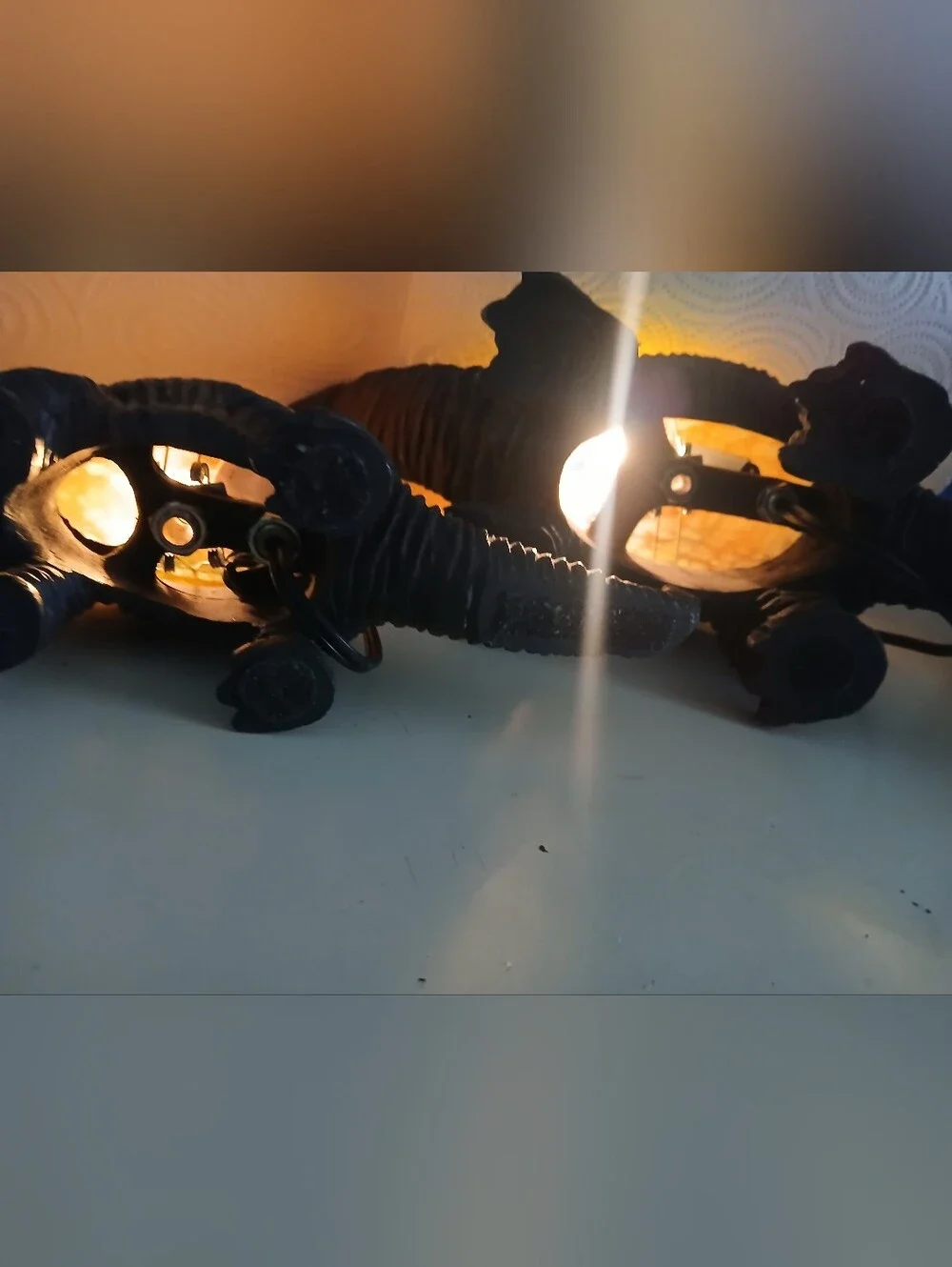 Vintage 1990's Cheyenne Dinosaur Lamps with Amber-Green Glass Shade